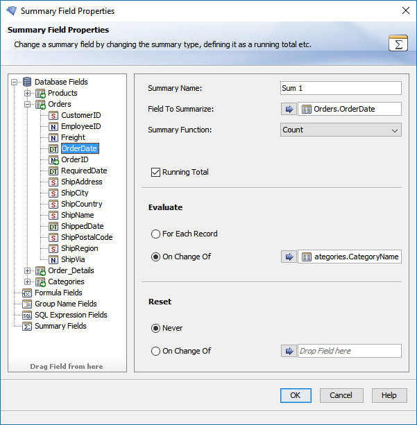 summary field properties